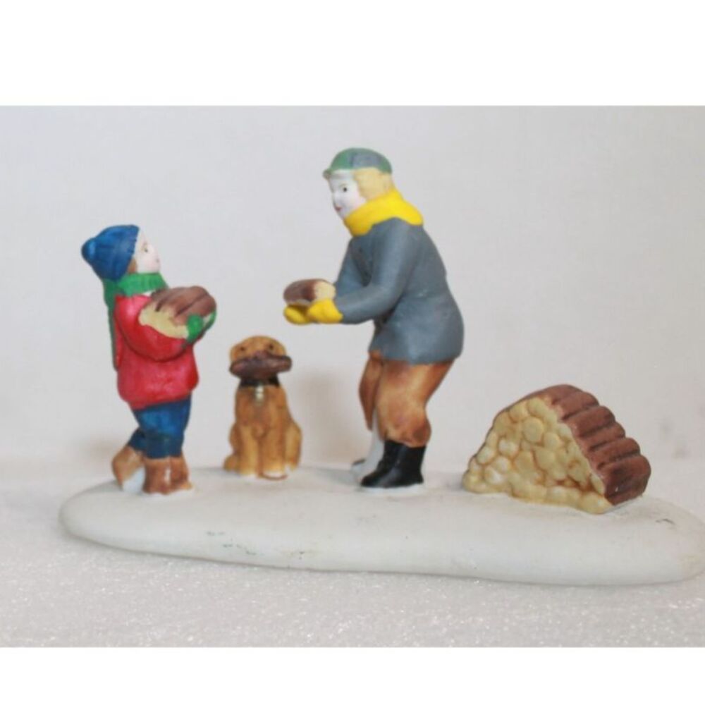 Vintage 1997 Lemax Porcelain Gathers Firewood Christmas Village Figurine